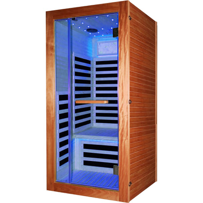 Single Person Sauna Room With LED Lighting, Epoxy Heating Plates, And Compact Design - American White Oak