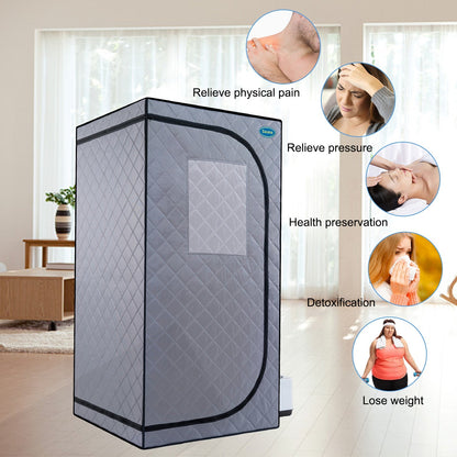 Portable Grey Mini Plus style Steam Sauna tent–Personal Home Spa, with Steam Generator, Remote Control, Foldable Chair, PVC pipes. Easy to Install,fast heating, with FCC & UL Certification