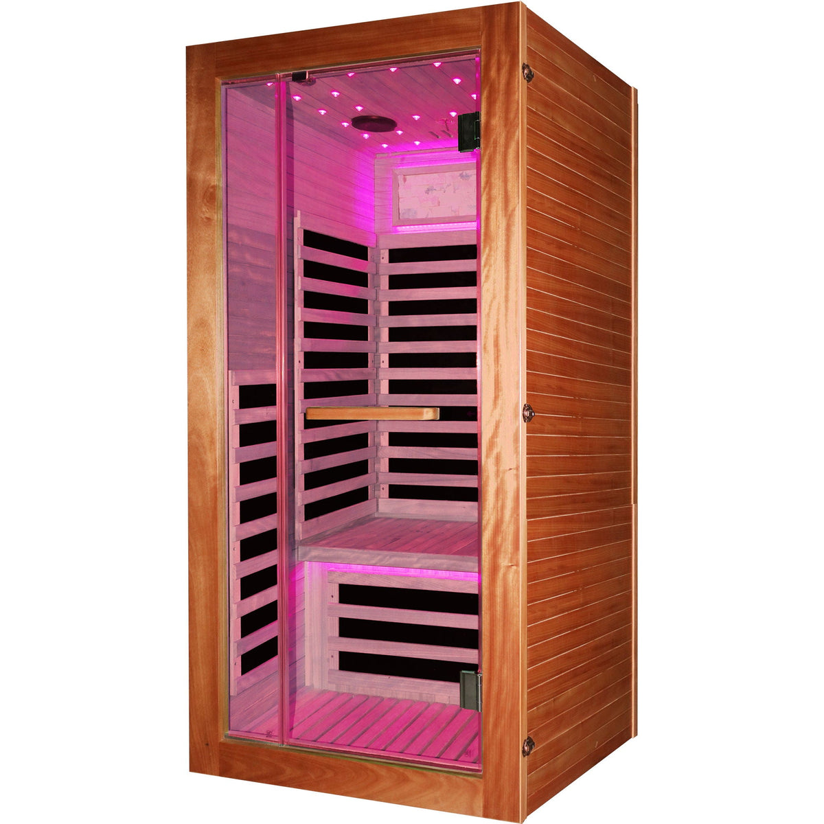 Single Person Sauna Room With LED Lighting, Epoxy Heating Plates, And Compact Design - American White Oak