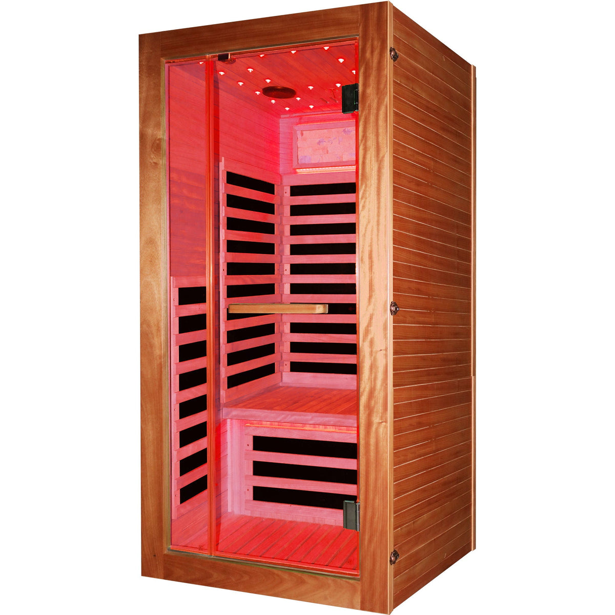Single Person Sauna Room With LED Lighting, Epoxy Heating Plates, And Compact Design - American White Oak