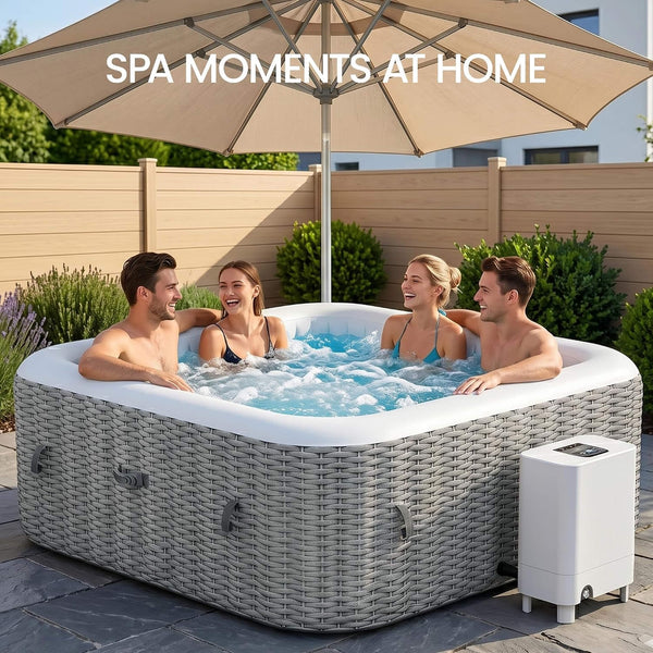 Premium 73-Inch Portable 6-Person Inflatable Square Hot Tub W/ 130 Massage Jets And 6 Filter Cartridges (SAK82109)