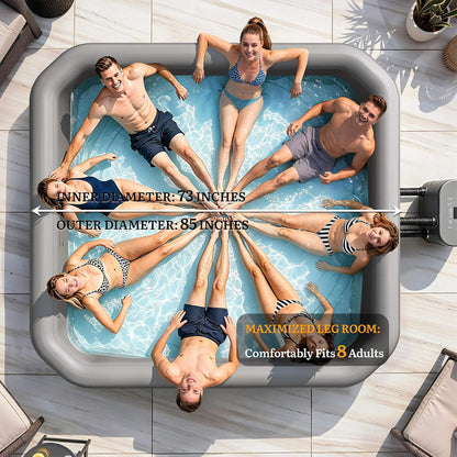 Premium 85-Inch Portable 8-Person Classic Rattan Design Inflatable Square Hot Tub With 220 Massage Jets (SAK56871)